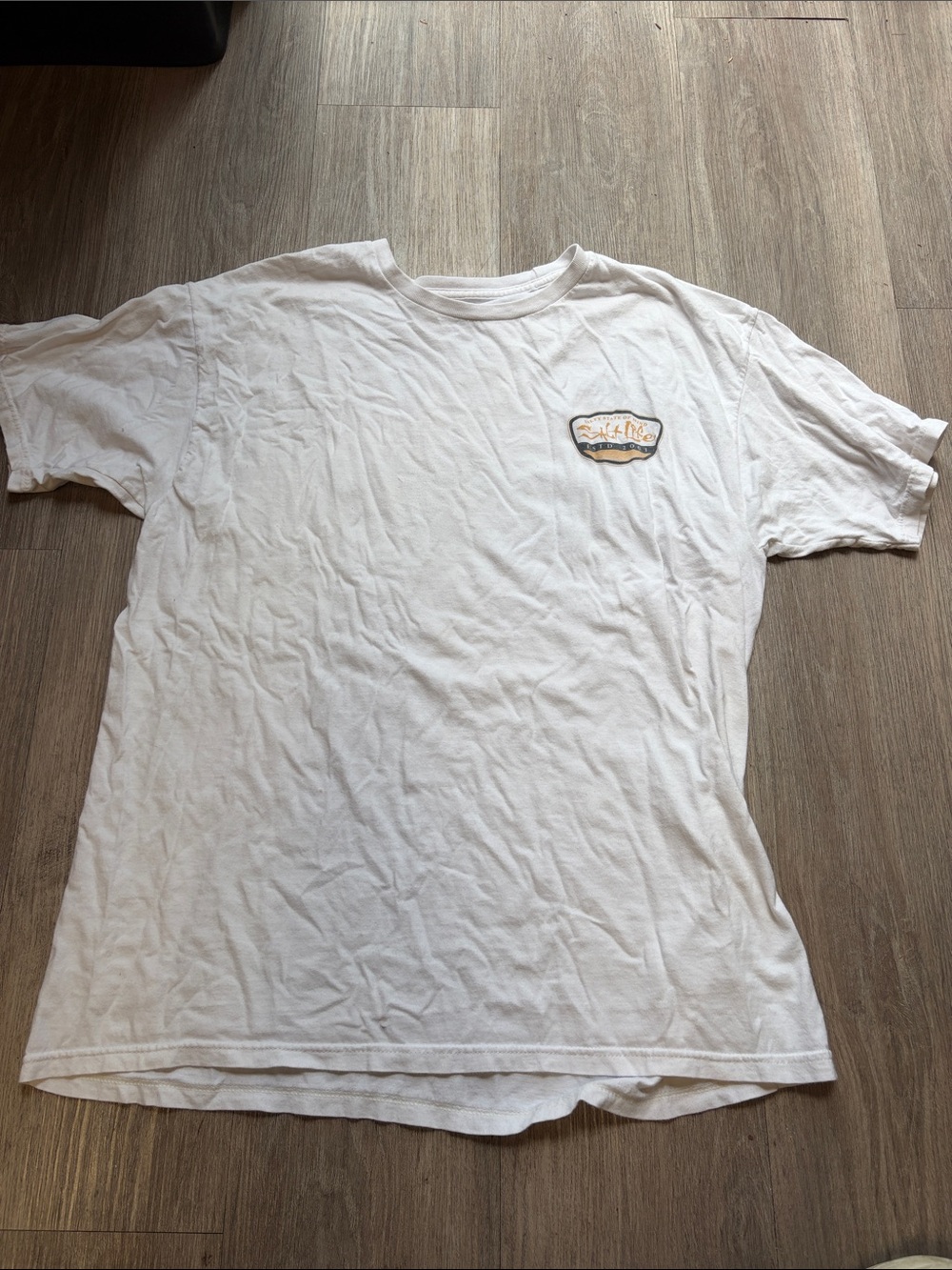 White Men’s Crew Neck T-Shirt with Small Chest Patch